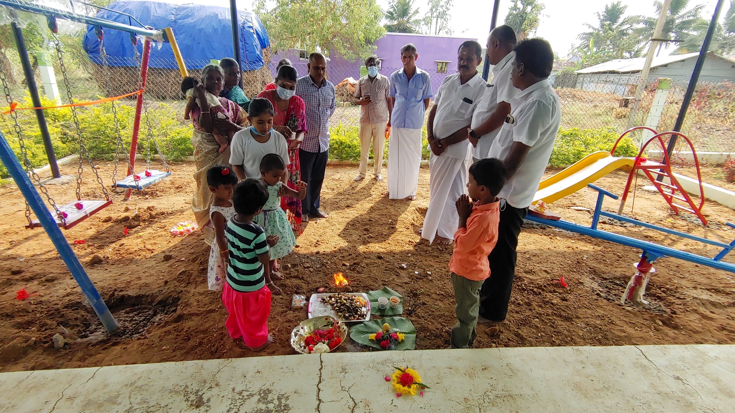 Traditional pooja before playground inauguration